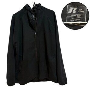 Russell Fusion Knit Black Hoodie Jacket Full Zip Side Pockets L/G 43-44